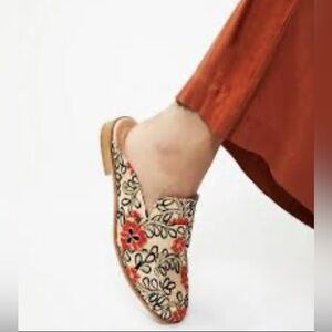 Free People Gold Embroidered Loafers, Size 36